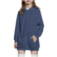 thumbnail image 1 of ZQUUVOU Children's Girls Long Pullover Sweatshirt Solid Color Hoodie Dress with Pockets for Fall Winter Casual Cozy Outfits Navy, 1 of 9