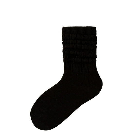 ZQUUVOU Children's Slouch Socks Cotton Scrunch Stacked Socks Winter Stockings Solid Color Basic Socks for Boys Girls Teen Black