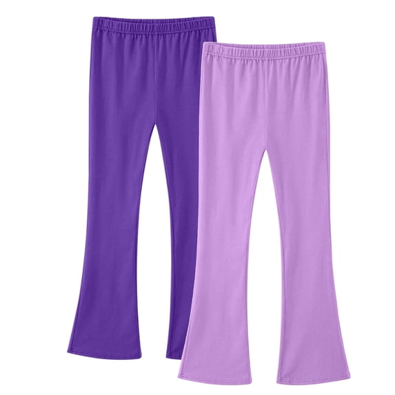 ZQUUVOU Childrens Yoga Flare Pants Set 2 Pack High Waisted Bootcut Yoga Pants Solid Color Stretchy Leggings for Girls Purple