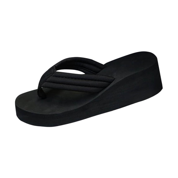 ZQUUVOU Chunky Sole Flip Flops for Women Toe Post Wedge Heel Thick Sole Spring Summer Beach Casual Comfortable Footwear Black