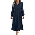 thumbnail image 1 of ZQUUVOU Cocktail Dresses for Women Lace Panel Gown Elegant V Neck Pleated Maxi Skirt Formal Dress for Wedding Navy, 1 of 6