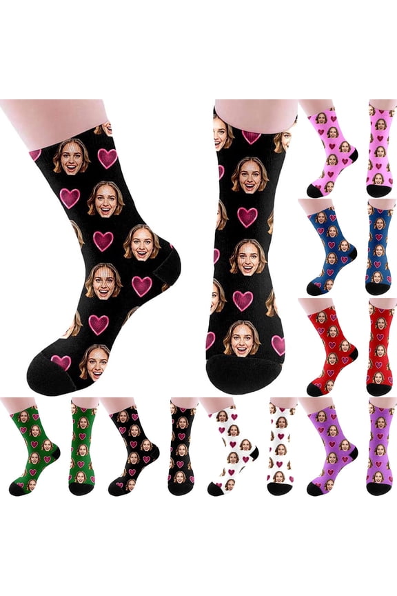 Custom Photo Face Socks Personalized Unisex Gift for Men Women Novelty Print Your Own Picture Funny Birthday Present Dark Blue