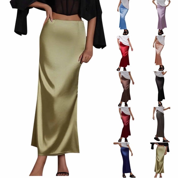 ZQUUVOU Elegant Satin Mermaid Skirt for Women Solid Color High Waist Comfortable Summer Elegant Office Skirt Dark Gray