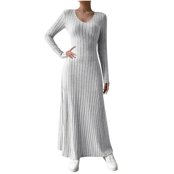ZQUUVOU Fall Knit Sweater Dress for Women Long Sleeve Slimming Casual Tunic Casual Trendy Outfit Maxi Dress Gray