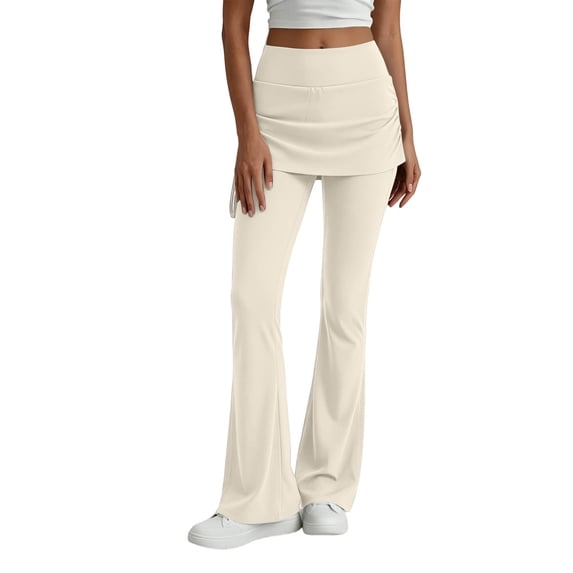 ZQUUVOU Flare Leggings for Women High Waist Tummy Control Butt Lifting Workout Slimming Breathable Yoga Pants Beige