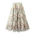 thumbnail image 1 of ZQUUVOU Floral Mesh Skirt for Women Summer Asymmetrical Hem Bohemian Flowy Midi Skirt Festival Garden Party Skirt White, 1 of 8
