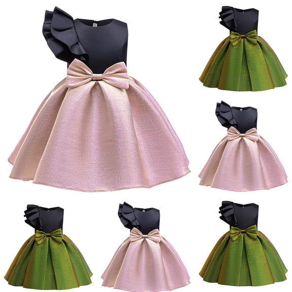 ZQUUVOU Flower Girl Dresses with Bow Satin Off Shoulder Princess Gown for Wedding Birthday Party Long Ball Dress Green