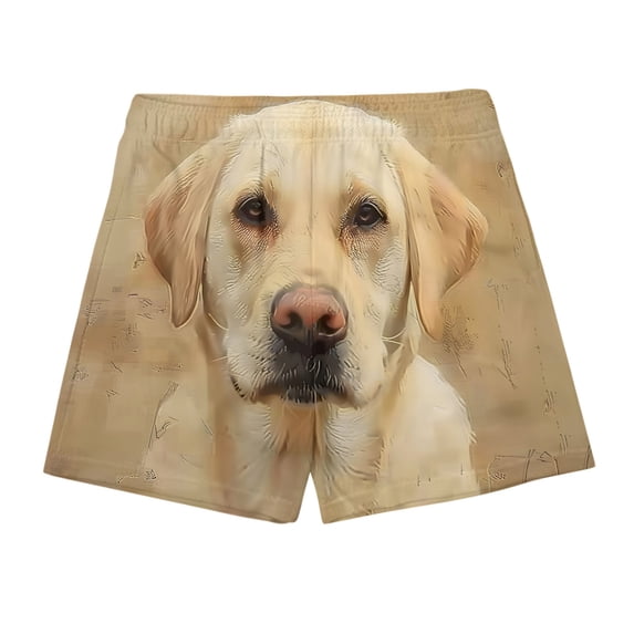 ZQUUVOU Funny Dog Print Men's Swim Trunks Novelty Animal Pattern Beach Shorts Quick Dry Sports Shorts with Pockets Beige
