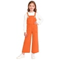 thumbnail image 1 of ZQUUVOU Girls Bib Denim Overall Pants with Pockets Adjustable Straps Casual Back To School Comfortable Long Jumpsuit Orange, 1 of 8