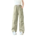 thumbnail image 1 of ZQUUVOU Girls Cargo Pants Summer Loose Fit Outdoor Casual Sporty Multi Pocket Breathable Lightweight Long Bottoms Olive Green, 1 of 6