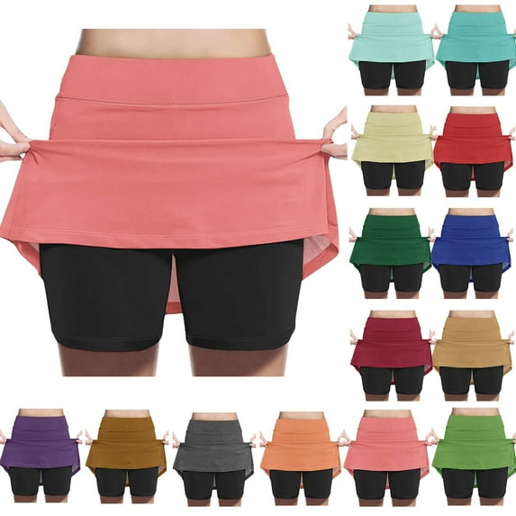 ZQUUVOU Girls Color Block Skort Faux 2 Piece A Line Tennis Skirts High Waist Loose Athletic Skirt Street Style Play Pink