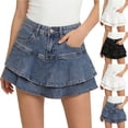 thumbnail image 1 of ZQUUVOU Girls Denim Skirt Shorts Tiered Ruffle Elastic Waist Stretchy Frayed Hem Summer Casual Cute 2 in 1 Skort Blue, 1 of 9