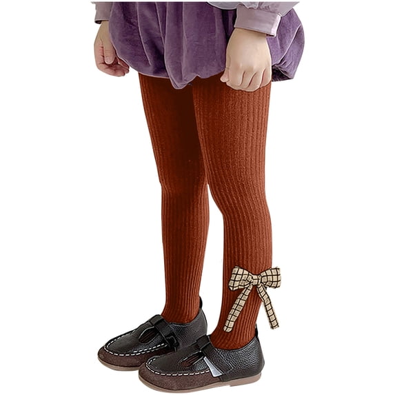ZQUUVOU Girls' Elastic Warm Pantyhose Children's Bottom Socks Ribbed Knit Bow Stockings Winter Elastic Cozy Dress for Baby Kids Red