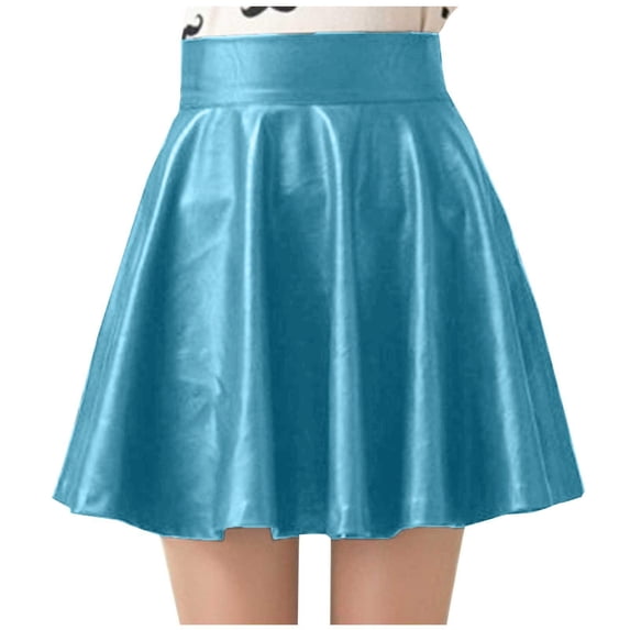 ZQUUVOU Girls Faux Leather Pleated Skirt High Waist Dance Practice Skirt Performance Summer Solid Skirt Green