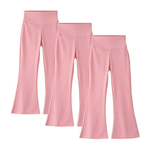 ZQUUVOU Girls Flared Leggings Set 3 Piece High Waist Shark Hem Bootcut Yoga Pants For Kids Fall Season Layering Outfit Pink