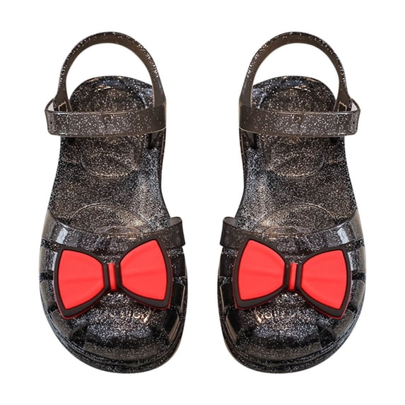ZQUUVOU Girls Jelly Gladiator Sandals Bow Detail Soft Sole Princess Breathable Hollow Out Closed Toe Beach Dress Shoes Black