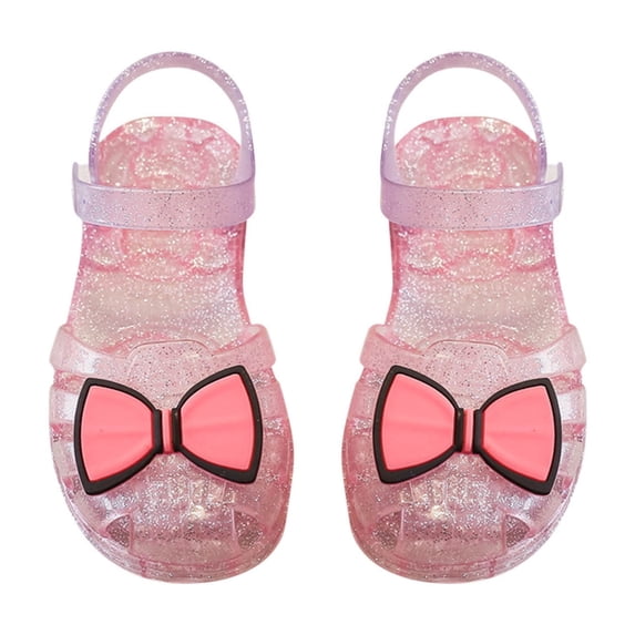 ZQUUVOU Girls Jelly Gladiator Sandals Bow Detail Soft Sole Princess Breathable Hollow Out Closed Toe Beach Dress Shoes Pink