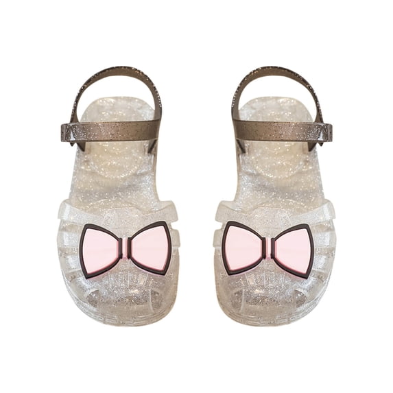 ZQUUVOU Girls Jelly Gladiator Sandals Bow Detail Soft Sole Princess Breathable Hollow Out Closed Toe Beach Dress Shoes Silver