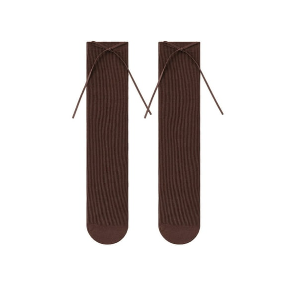 ZQUUVOU Girls Knee High Socks Thin Ribbon Bow Solid Color Socks School Uniform Long Socks for Children Teen Girls Brown