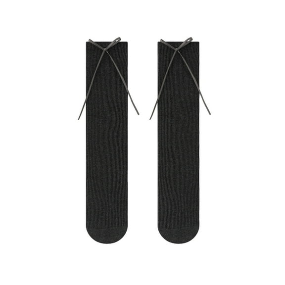 ZQUUVOU Girls Knee High Socks Thin Ribbon Bow Solid Color Socks School Uniform Long Socks for Children Teen Girls Dark Gray