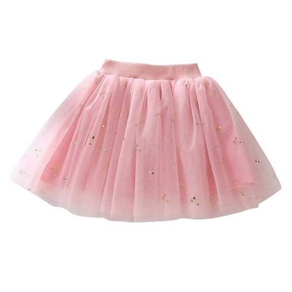 ZQUUVOU Girls Layered Tutu Skirt Summer Elastic Waist Sequin Mesh Tulle Princess Party Dress Skirt for Kids Pink