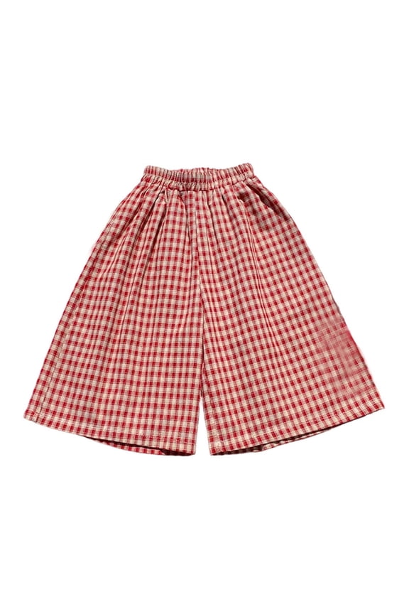 Girls Plaid Wide Leg Pants Summer Culottes Palazzo Casual Loose Fit High Waist Breathable Lightweight Long Bottoms Red