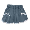 thumbnail image 1 of ZQUUVOU Girls Pleated Denim Skirt with Bow Summer Cute Lace Trim Elastic Waist with Pocket Short Skirt for Kids Blue, 1 of 5