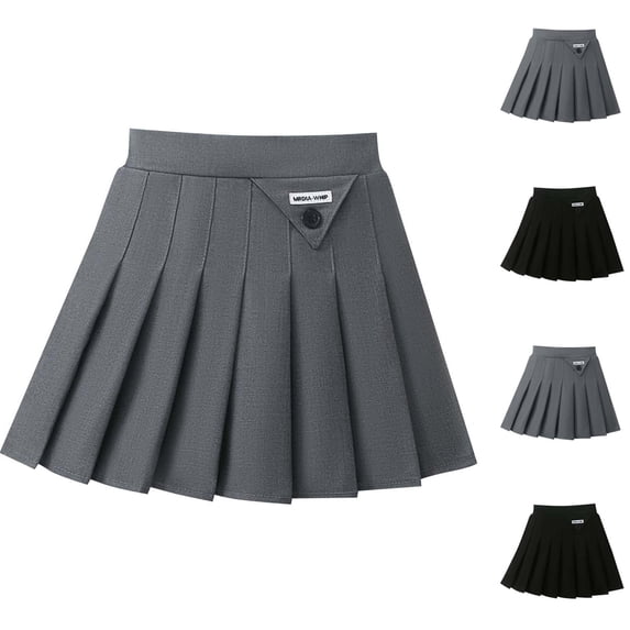 ZQUUVOU Girls Pleated Skirt Soliod Color Back To School A Line High Waist Mini Skirts Basic Uniform Short Skater Black