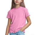 thumbnail image 1 of ZQUUVOU Girls Ruffle Trim T Shirt Crewneck Short Sleeve Solid Breathable Spring Summer Comfortable Tops for 1-10 Years Pink, 1 of 5