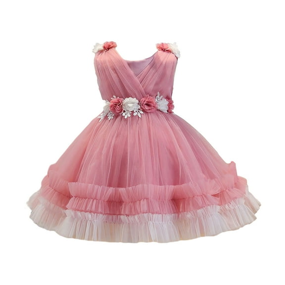 ZQUUVOU Girls Sleeveless Party Gown A-Line Flowy Skirt for Birthday Party Pageant Flower Girl Dresses for Wedding Pink