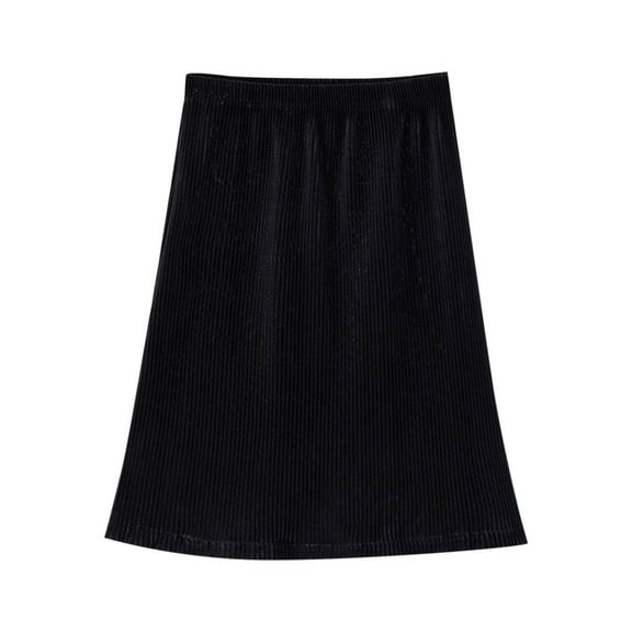 ZQUUVOU Girls Solid Pleated Skirt Spring Summer Elastic Waist with Shorts Lining Casual Play Outfit Midi Skirts Black