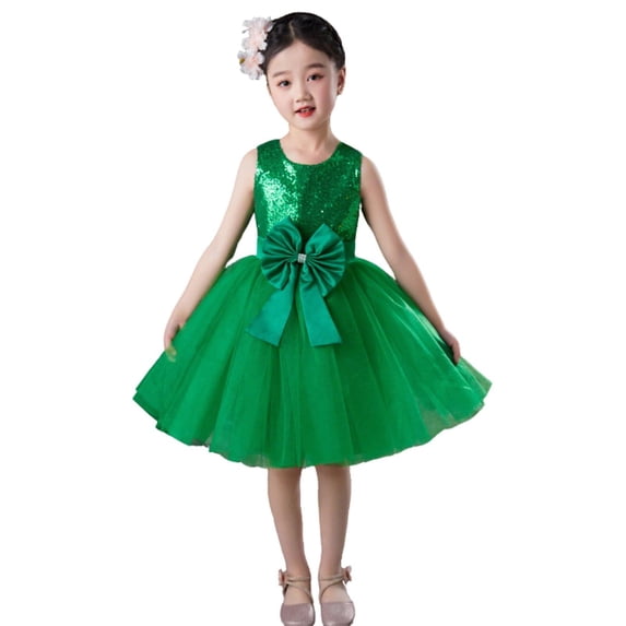 ZQUUVOU Girls Sparkly Performance Set Solid Sequin Sleeveless Tutu Dress with Matching Headband Princess Dress Up Green