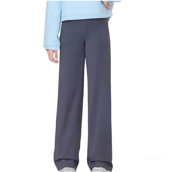 ZQUUVOU Girls Straight Leg Pants High Waist Yoga Wide Leg Sweatpants with Pocket Casual Sports Running Outfits Gray