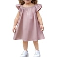 thumbnail image 1 of ZQUUVOU Girls Summer Linen Dress Short Flutter Sleeve Round Neck Party Dress Loose Fit Casual Cute Outfits for Toddler Pink, 1 of 8