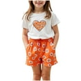 thumbnail image 1 of ZQUUVOU Girls Summer Outfits Casual Cotton Lounge Set Round-Neck Short Sleeve T Shirt And Elastic Waist Shorts 2 Piece Clothing Sets 3-8 Year Orange, 1 of 7