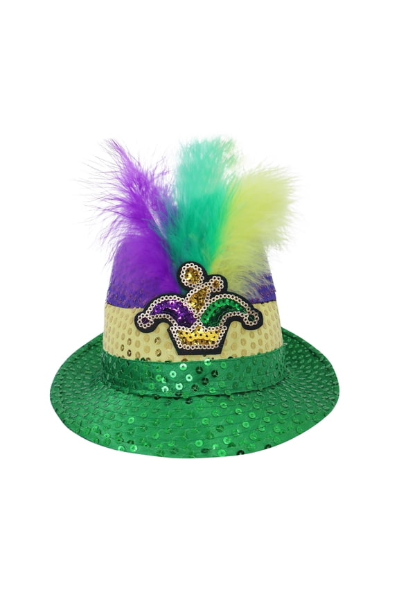 Green Top Hat for Men Women Mardi Gras Top Hat Velvet with Feather Gold Accessory Festive Hat for Parades Bar Festivals Green C