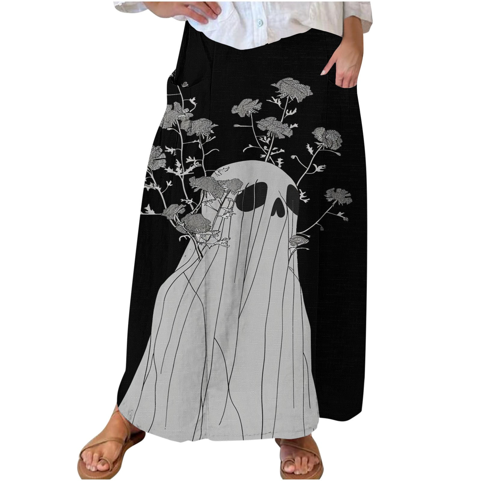 ZQUUVOU Halloween Women Skirts Scary Bloodyyy Print High Waisted Flowy