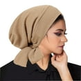 thumbnail image 1 of ZQUUVOU Head Wraps for Women Ramadan Solid Color Cotton Turban Hijab with Long Tail Muslim Hats Breathable Chemo Cap Khaki, 1 of 2