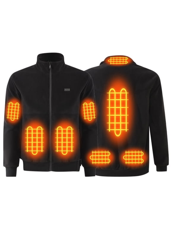 Heated Jacket For Men Electric Heating Fleece Zipper Long Sleeved Jacket (Black,L)