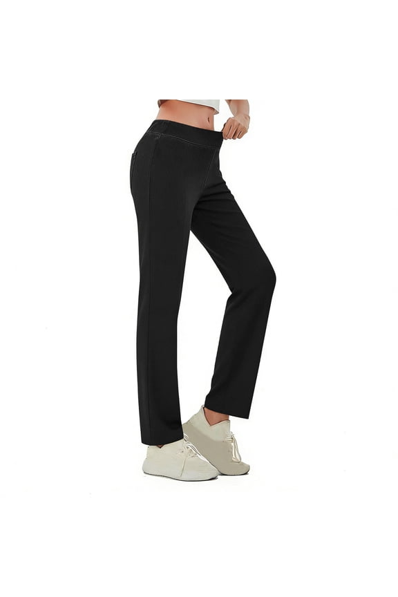 High Waisted Bootcut Jeans for Women Pull on Fitted Soft Yoga Pants Stretch Straight Leg Fit Jeggings Jeans with Pocket Black