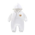 thumbnail image 1 of ZQUUVOU Hooded Rompers for Newborn Infant Teddy Bear Embroidered Jumpsuits Boys and Girls Snap Long Sleeved Coming Home Outfits White, 1 of 5