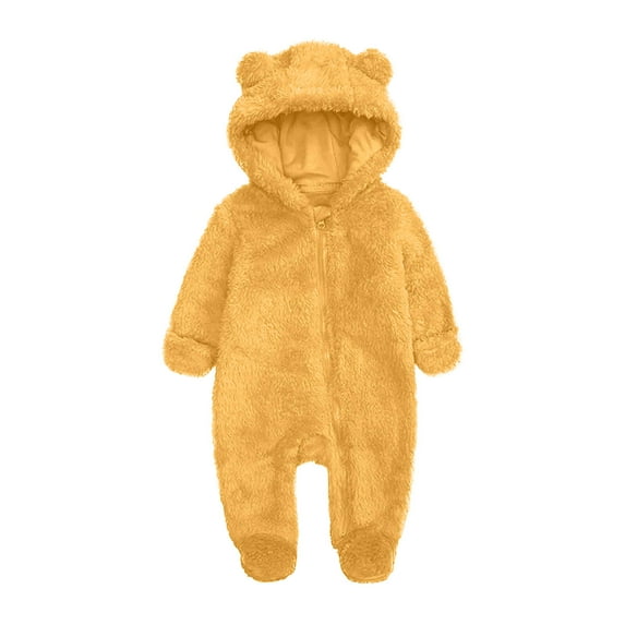 ZQUUVOU Hooded Rompers for Toddler Newborn Infant Zipper Long Sleeve Hoodie Plush Solid Color Warm Onesie Round Neck Jumpsuit Romper Yellow