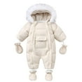 thumbnail image 1 of ZQUUVOU Infant Newborn Romper Set Thicken Winter Zipper Jacket with Pocket Outdoor Jumpsuit Mittens Foot Cover Set for Boys Girls Snowsuit Beige, 1 of 5
