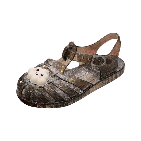 ZQUUVOU Jelly Gladiator Sandals for Girls Soft Rubber Sole Closed Toe Mary Jane Shoes Princess Breathable Beach Shoes Black