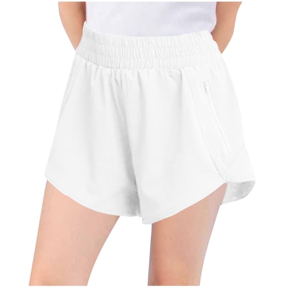 ZQUUVOU Kids Athletic Yoga Shorts Solid Color Modern Side Zipper Casual Play Shorts for Boys Girls Summer White