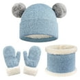 thumbnail image 1 of ZQUUVOU Kids Beanie Hat Scarf Gloves Set Hat Warmer Knit Thick Ski Head Hat with Faux Fur Pom Scarf Gloves Set for Girls Boys Blue, 1 of 7
