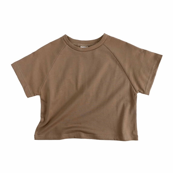 ZQUUVOU Kids Cotton Oversized T Shirts Raglan Short Sleeve Top Solid Casual Tee Boys Girls Breathable Summer Basic Tees Coffee