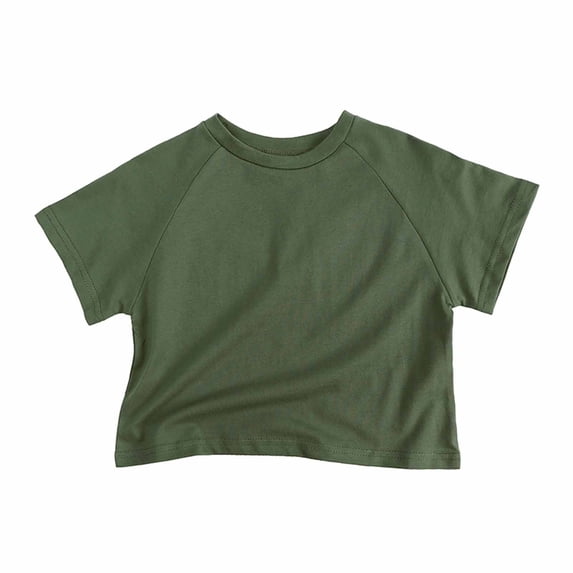 ZQUUVOU Kids Cotton Oversized T Shirts Raglan Short Sleeve Top Solid Casual Tee Boys Girls Breathable Summer Basic Tees Olive Green
