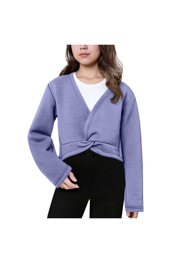 Kids Girls Dance Pullover Cotton Plush Lined Thick Dance Shirts Cover Up Long Sleeve Outerwear Cape Purple