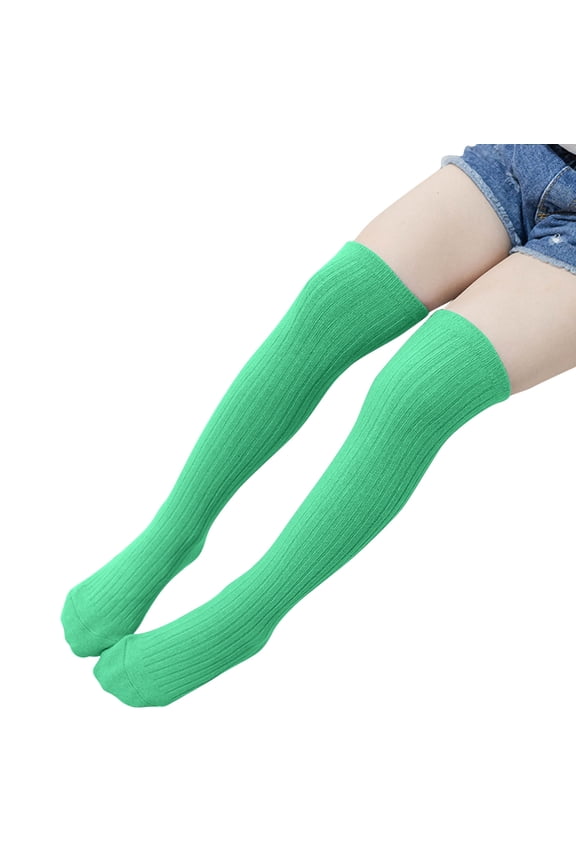 Kids Girls Knee High Socks Knit Solid Color Socks School Uniform Dress Socks eamles Toe Socks for Kids Girls Green